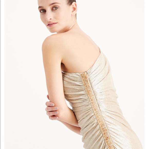 One shoulder Calvin Klein dress with slit *GOLD - Picture 2 of 13